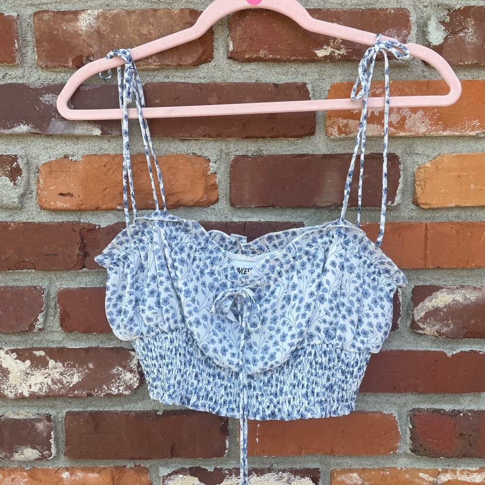 EUC Princess Polly Floral Smocked Tie-Shoulder Crop Top